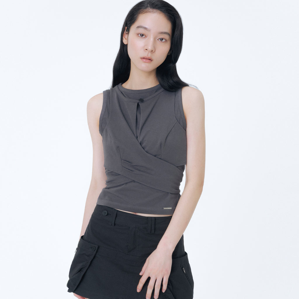 MISEKI SEOUL Tie-up layered sleeveless CHARCOAL