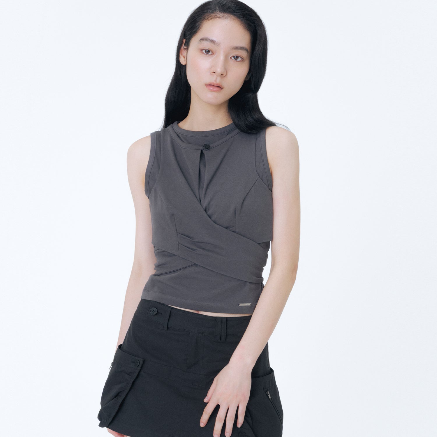 MISEKI SEOUL Tie-up layered sleeveless CHARCOAL