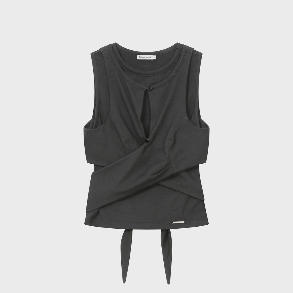 MISEKI SEOUL Tie-up layered sleeveless CHARCOAL