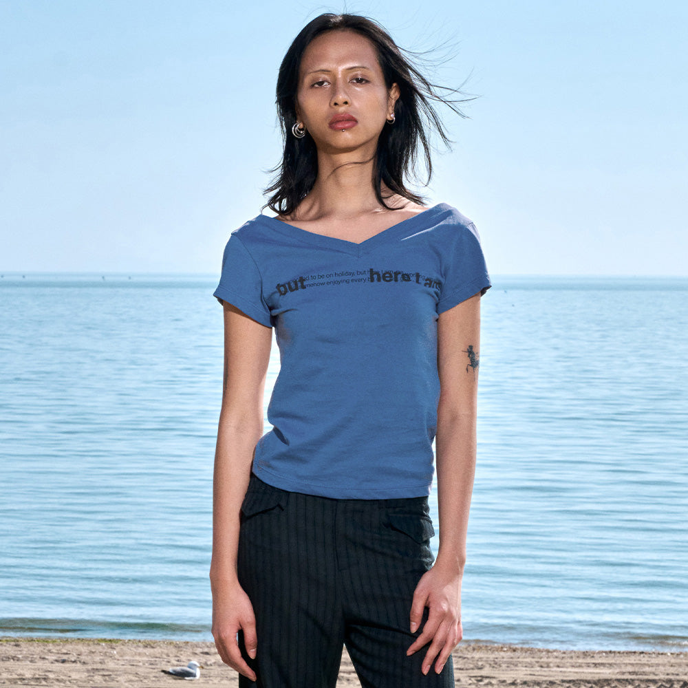 ODLYWORKSHOP Deep Back V Tee, Cove