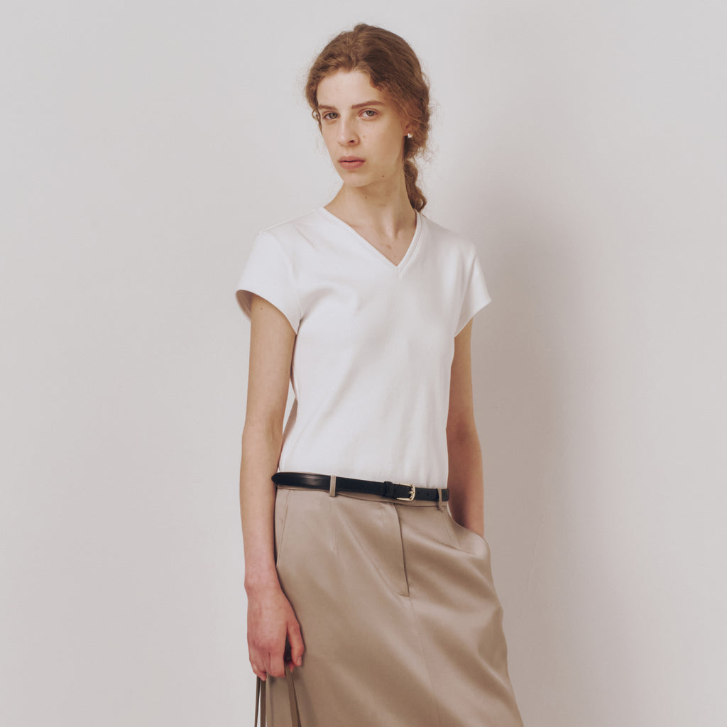 kindersalmon V-Neck Jersey Top Pure White