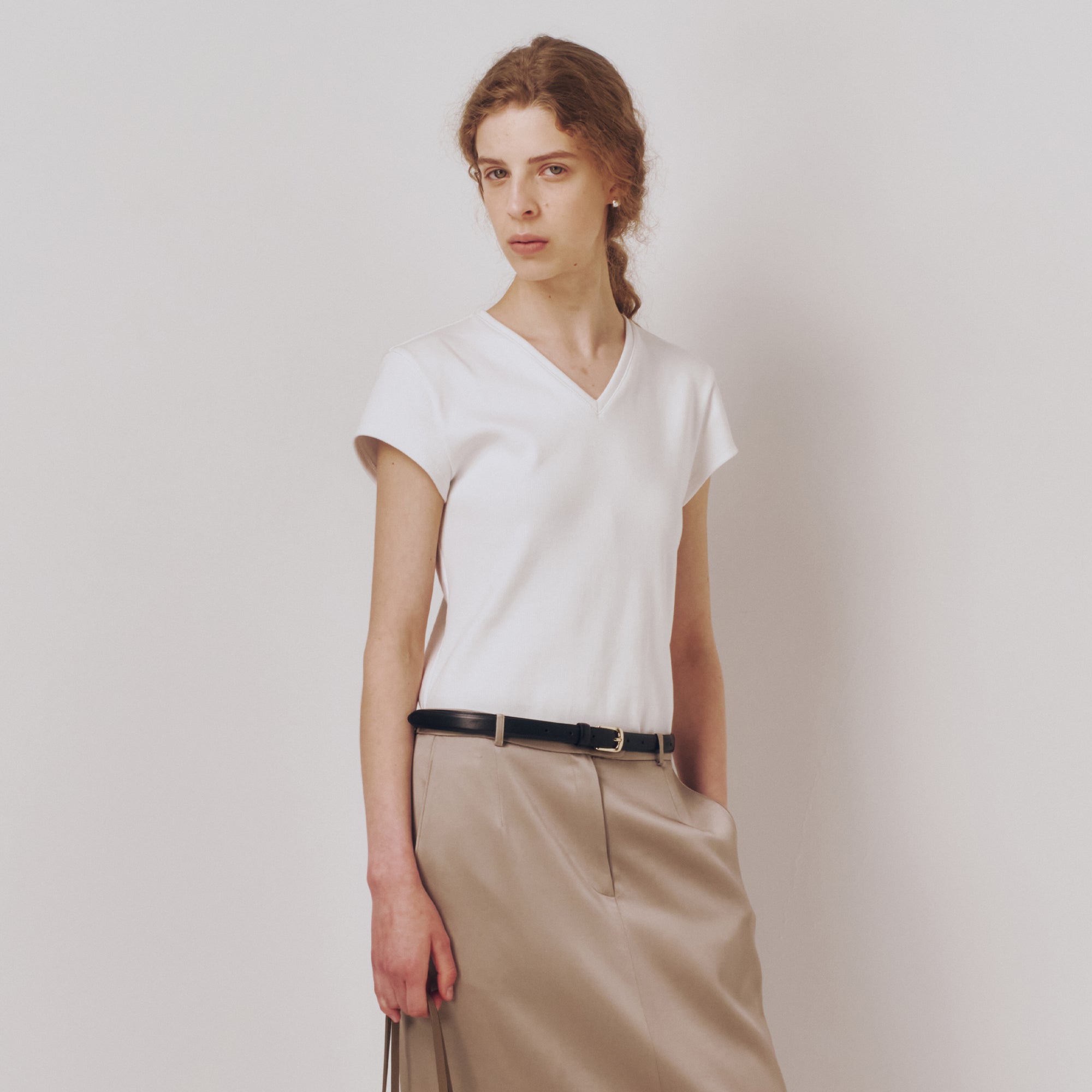 kindersalmon V-Neck Jersey Top Pure White