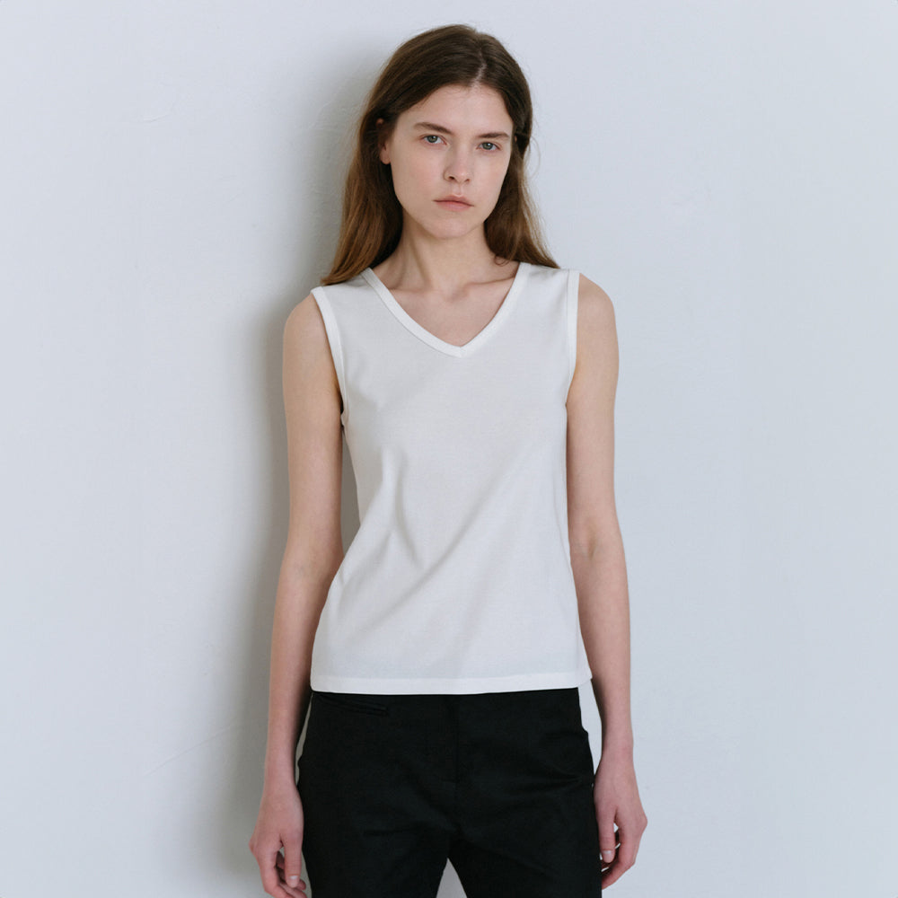CHE [4th] [Essential] Cotton V-Neck Sleeveless - Ivory