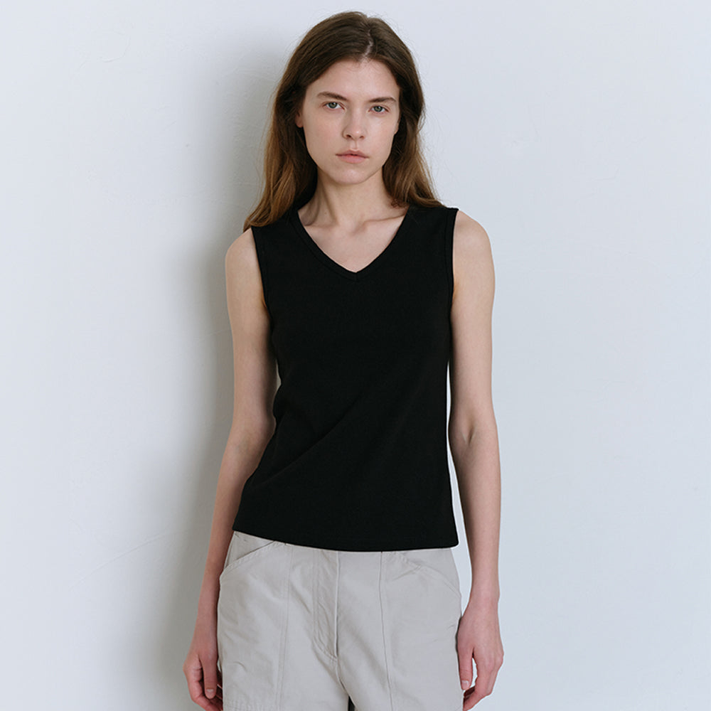 CHE [Essential] Cotton V-Neck Sleeveless - Black