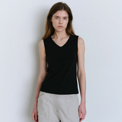 [Essential] Cotton V-Neck Sleeveless - Black
