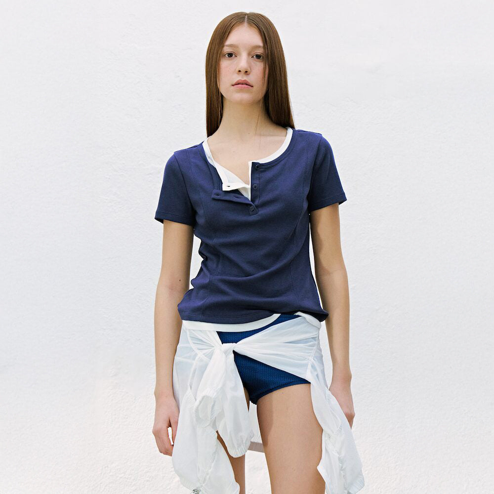 kuho plus Layered Henley Neck TShirts Navy (KE6540M10R)