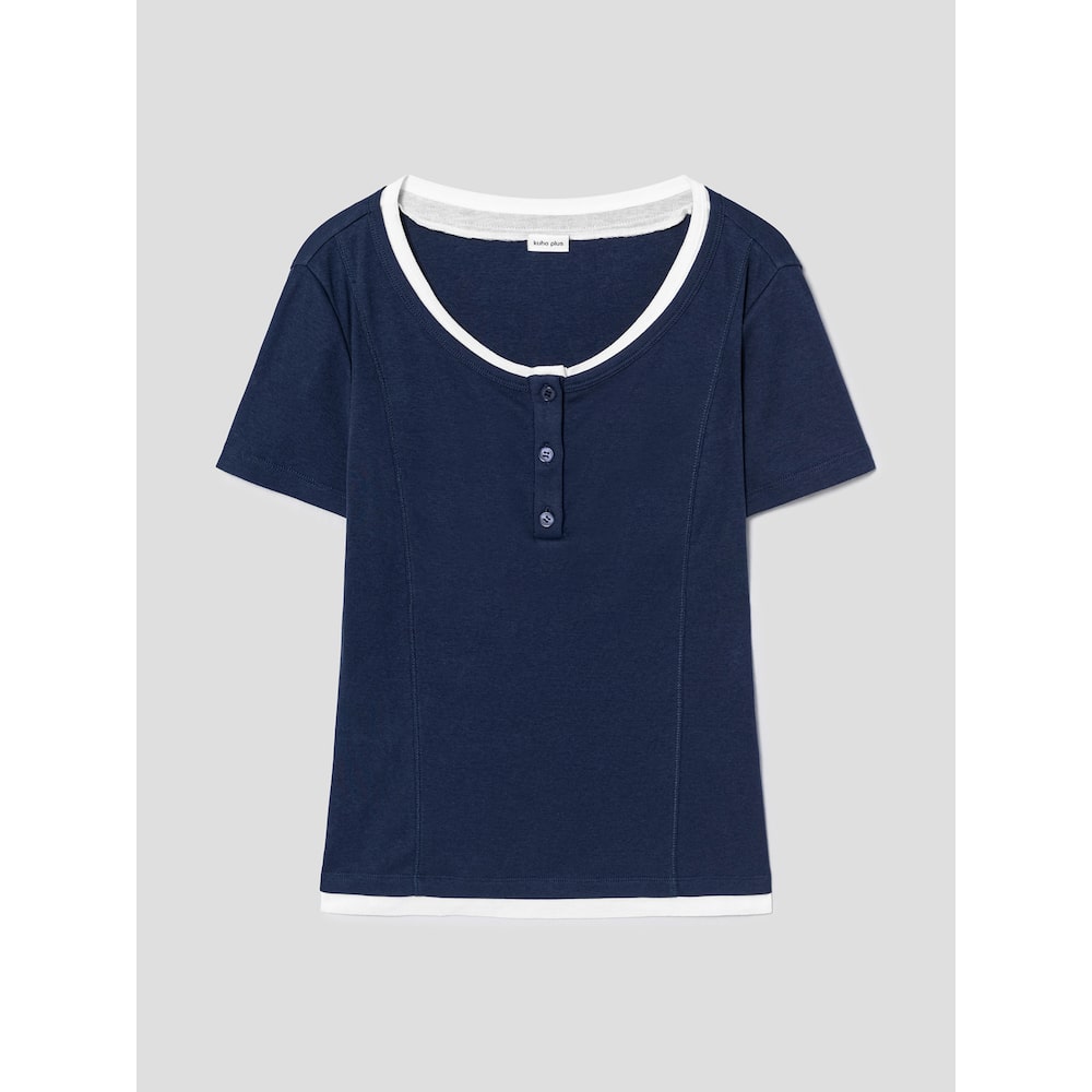 kuho plus Layered Henley Neck TShirts Navy (KE6540M10R)