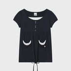 bauf Shirring flare t-shirt [navy]