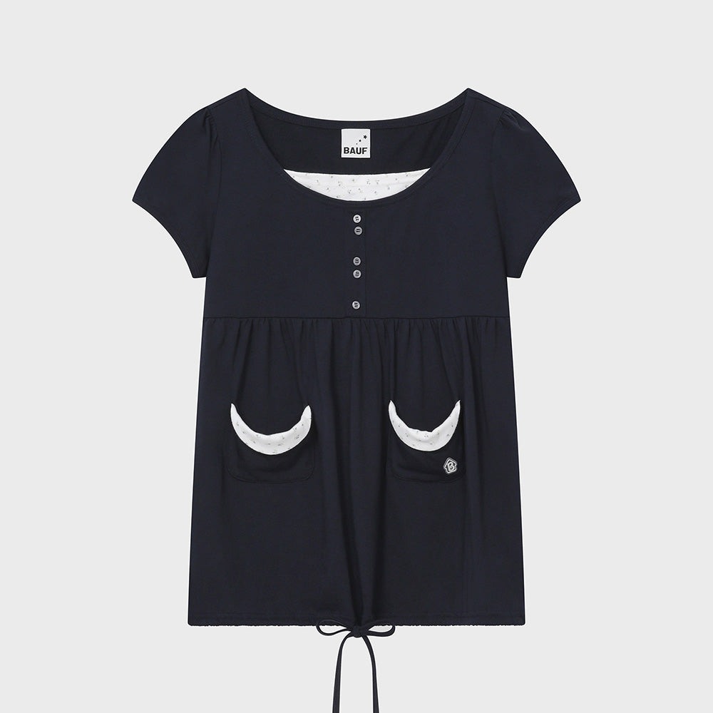 bauf Shirring flare t-shirt [navy]