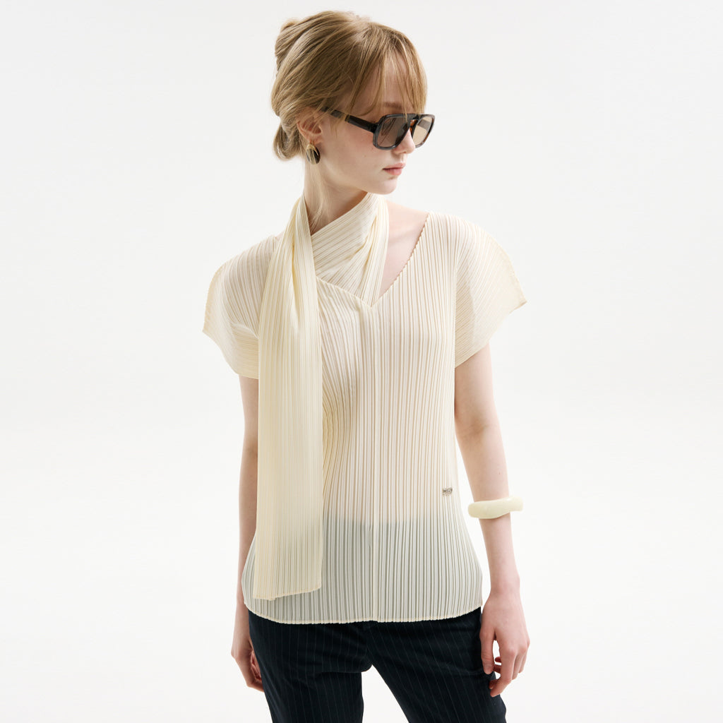 LHAS DETACHABLE SCARF PLEATS TOP_IVORY