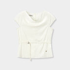 EUGGEN Cowl neck draped belted blouse_ivory