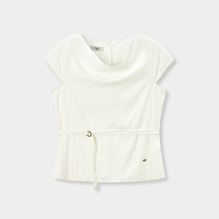 EUGGEN Cowl neck draped belted blouse_ivory
