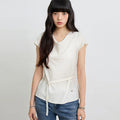 EUGGEN Cowl neck draped belted blouse_ivory