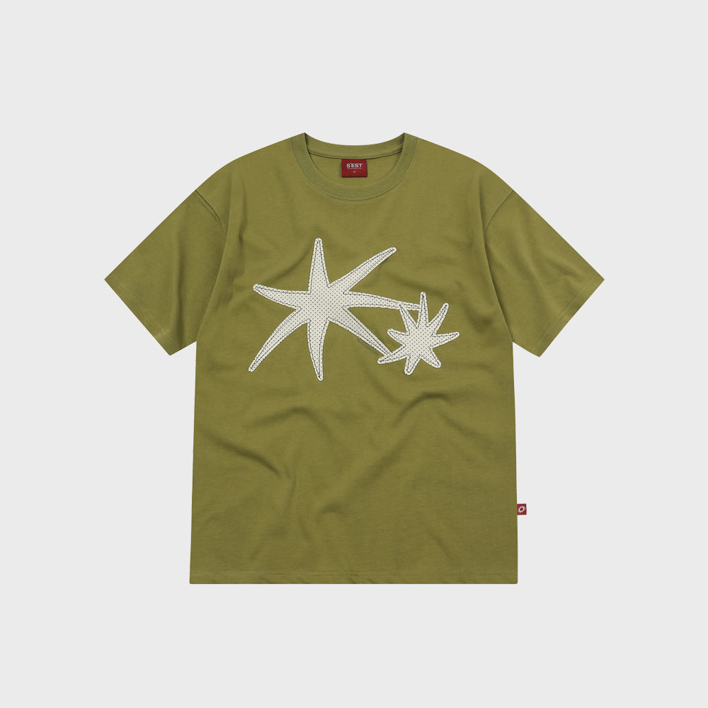S'EST Star Orbit Applique T-shirts Olive