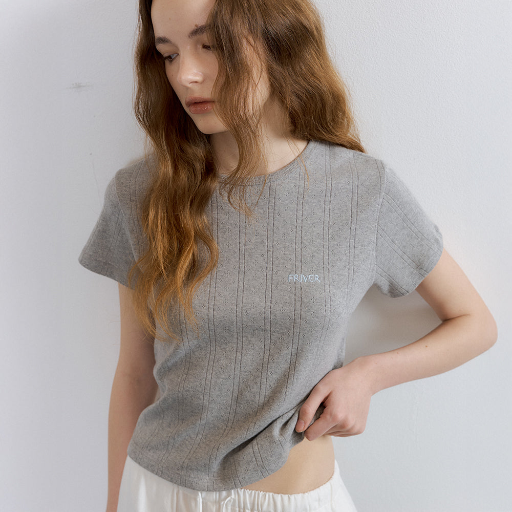 FRIVER07 Cotton eyelet crop t-shirt [FRSP07TS11]_Gray