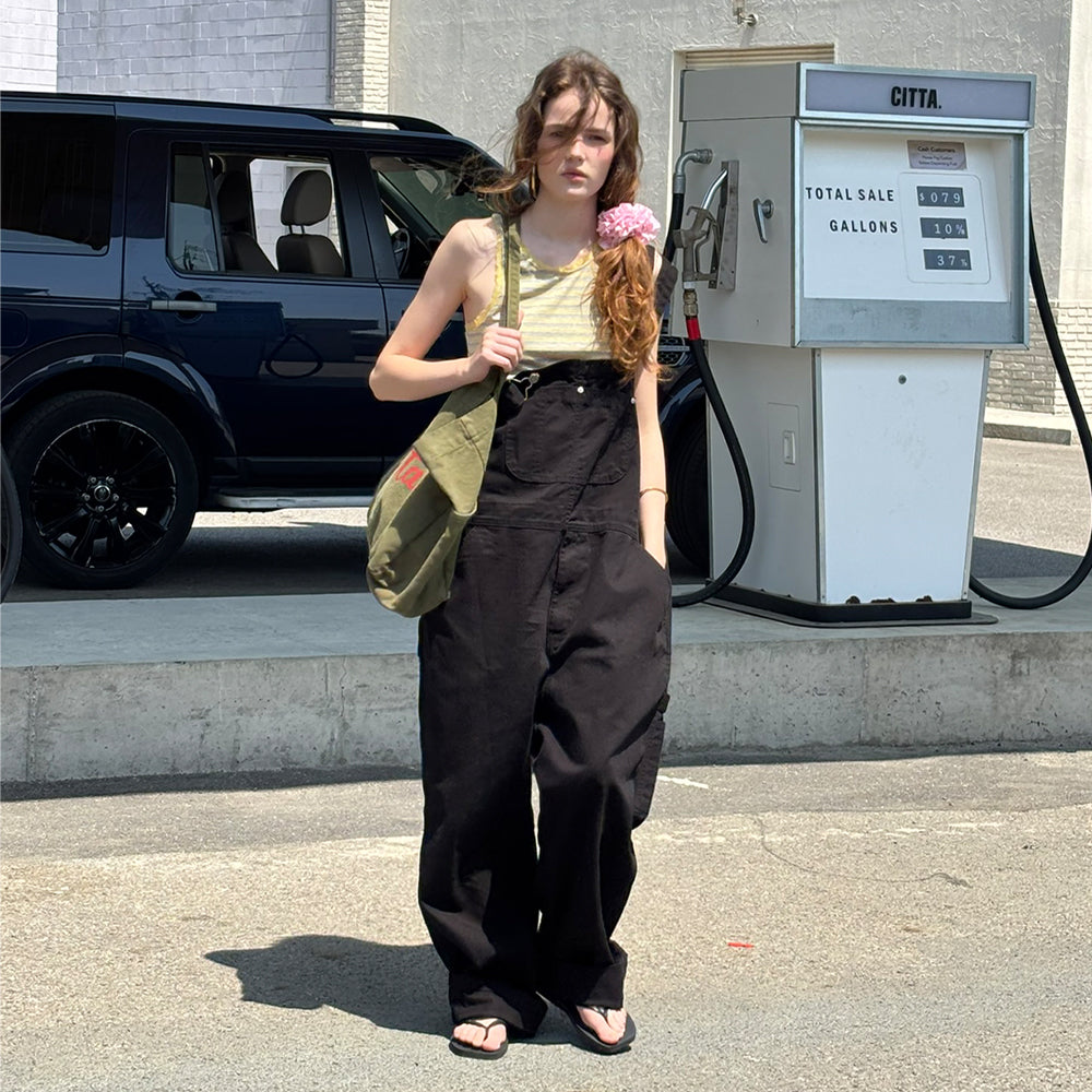 CITTA CITTA Laid-Back Oversized Overalls (Black)