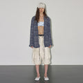 s/e/o RUFFLED CHECK TIE BLOUSE NAVY