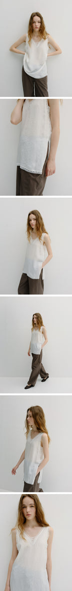 BLANK03 lace sleeveless long top (ivory)