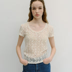 BLANK03 two-way scoop neck lace t-shirt (2colors)