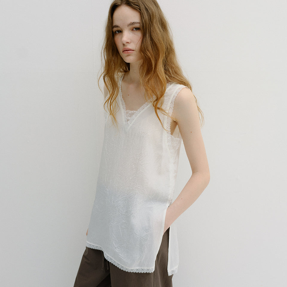 BLANK03 lace sleeveless long top (ivory)