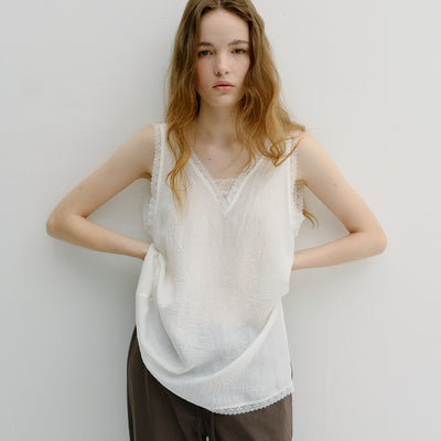 lace sleeveless long top (ivory)