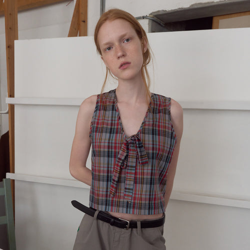 NOCONTENT 349. Ribbon Solid Sleeveless _ Grey Check