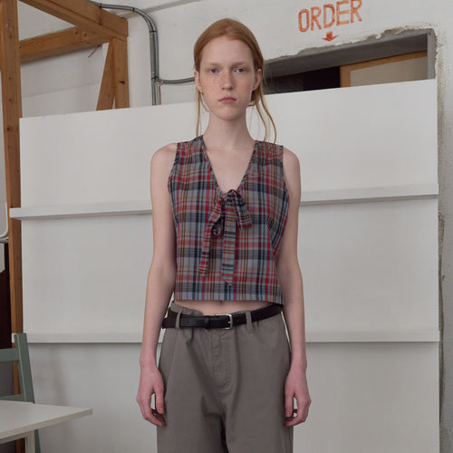 NOCONTENT 349. Ribbon Solid Sleeveless _ Grey Check
