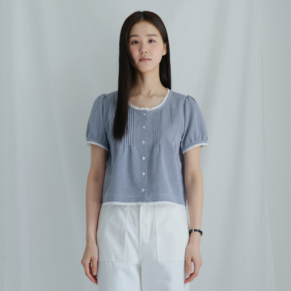 BENUET Bow Blouse_Blue Check
