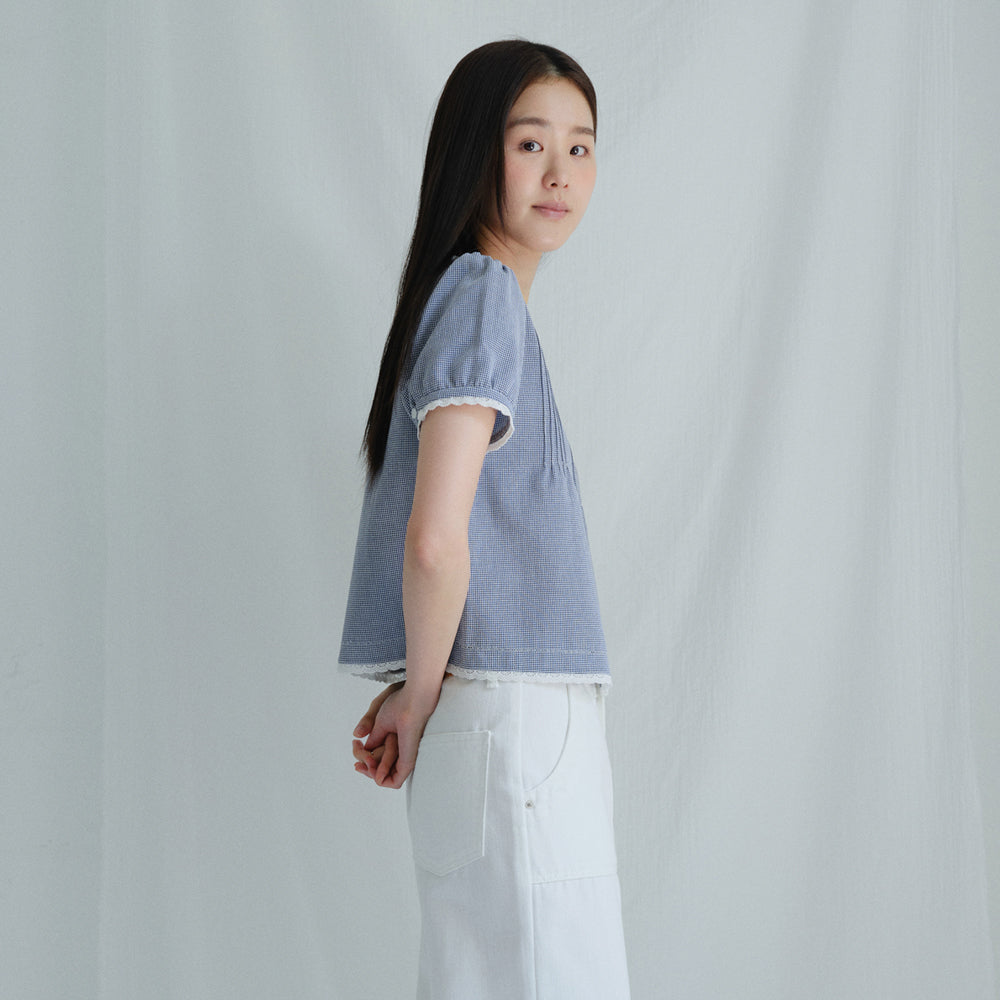 BENUET Bow Blouse_Blue Check