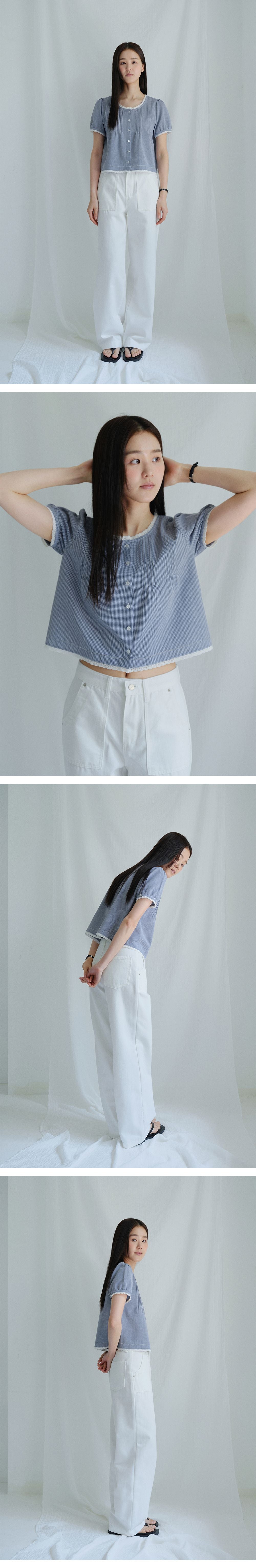 BENUET Bow Blouse_Blue Check