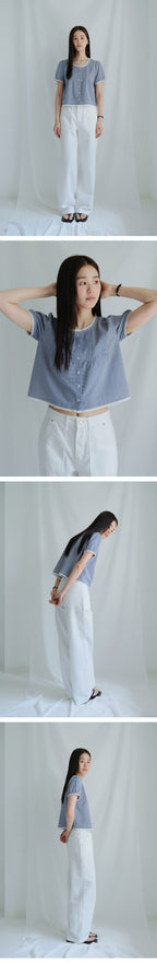 BENUET Bow Blouse_Blue Check