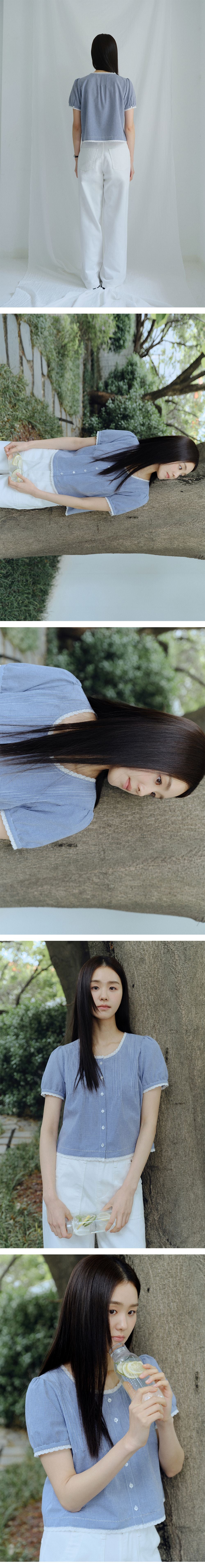 BENUET Bow Blouse_Blue Check