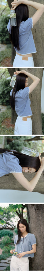 BENUET Bow Blouse_Blue Check