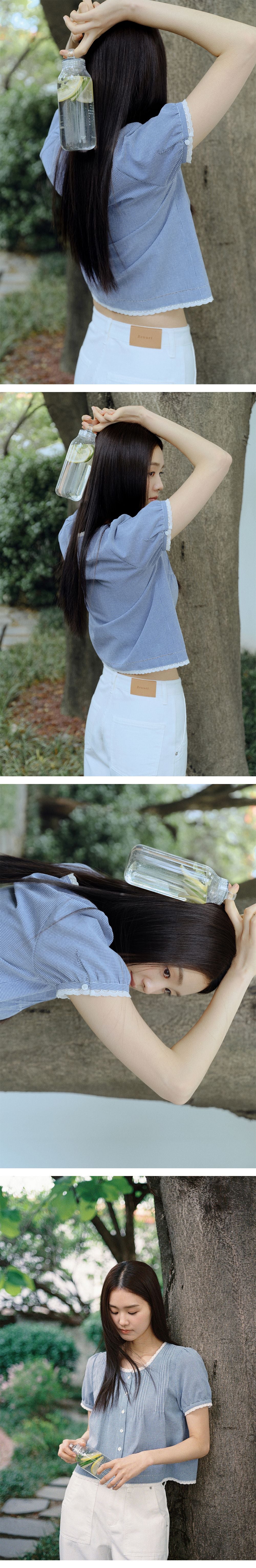 BENUET Bow Blouse_Blue Check