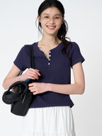 Tekto Kate waffle henley t-shirt_Navy