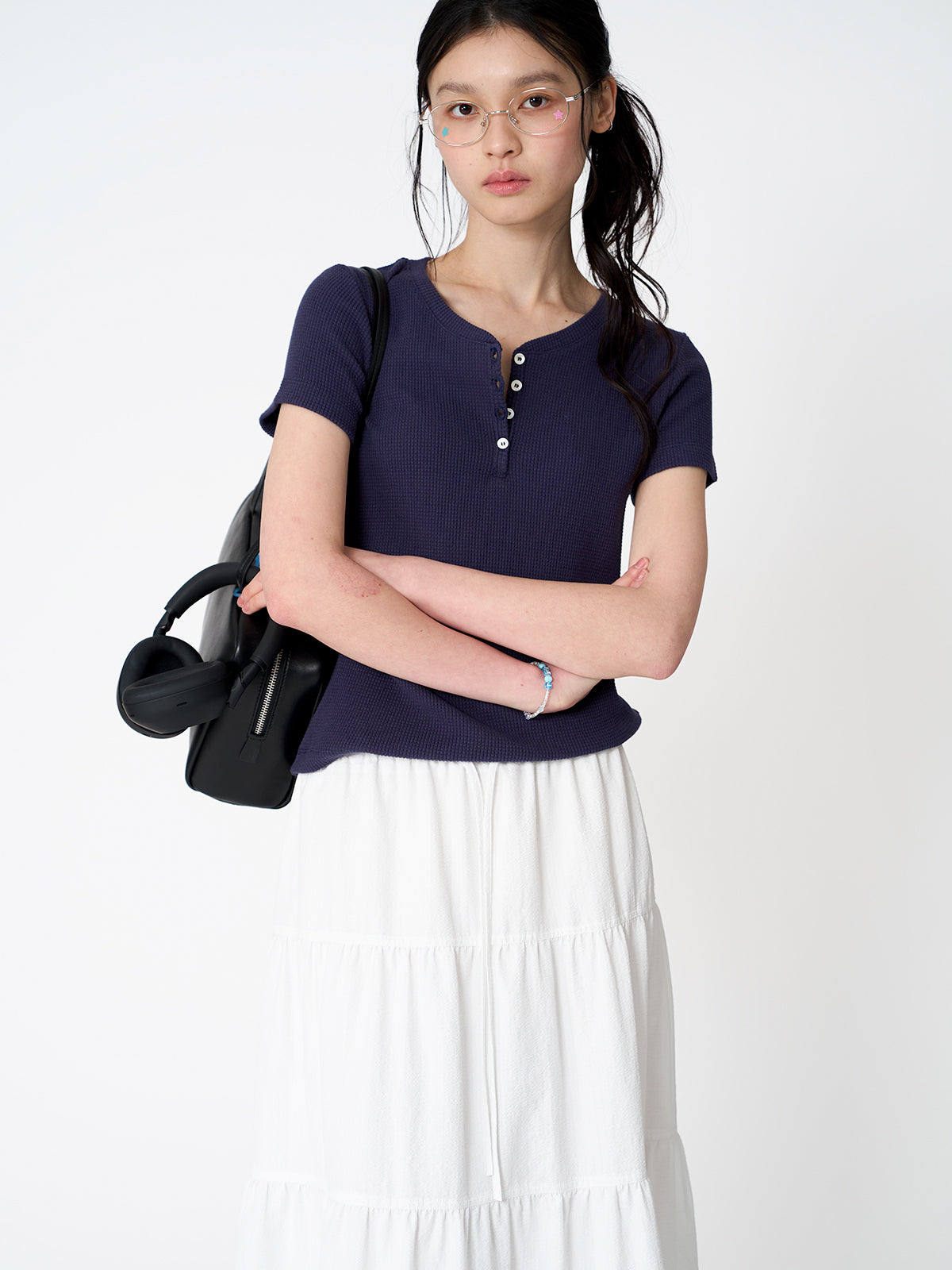 Tekto Kate waffle henley t-shirt_Navy
