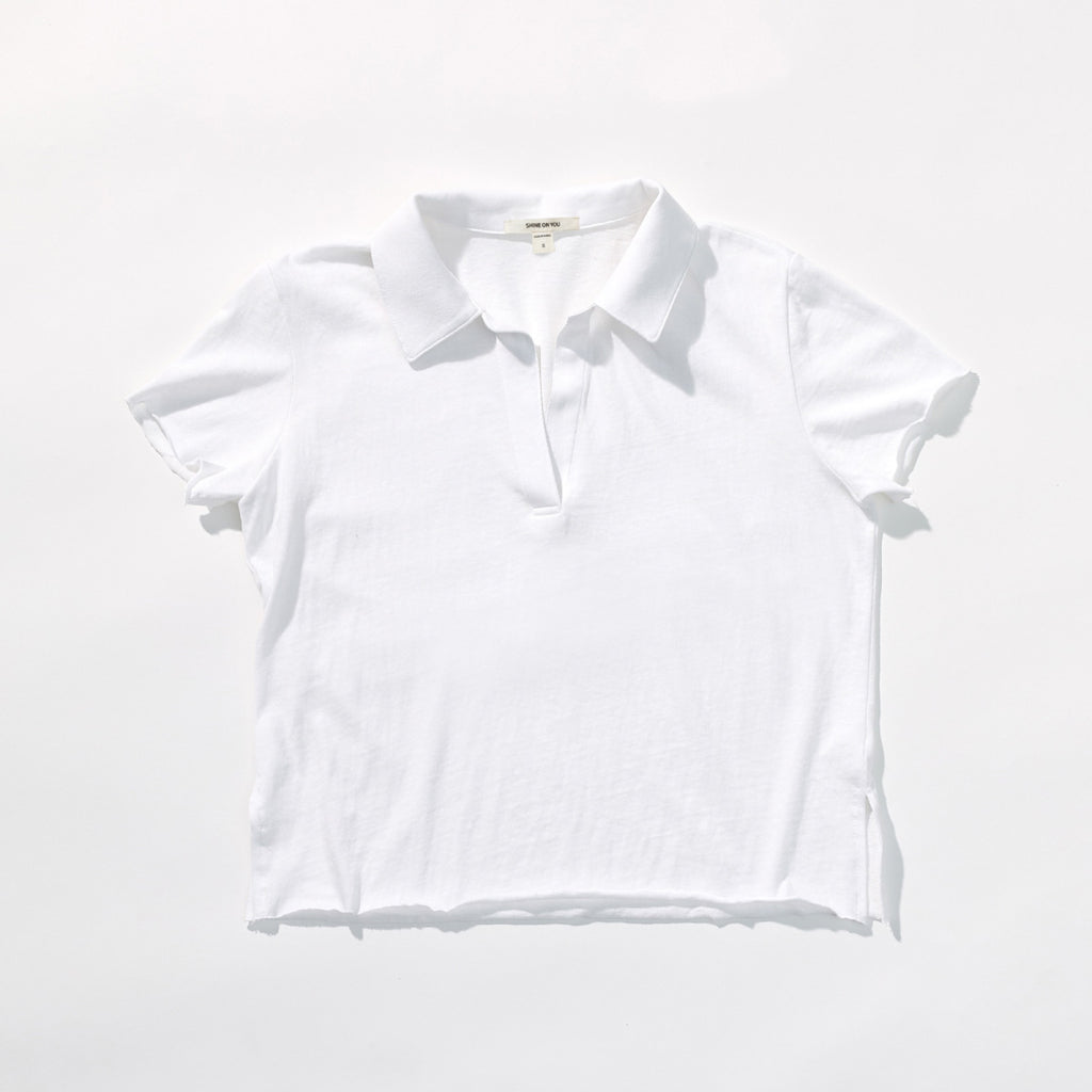 SHINE ON YOU Cotton Jersey Collared T-Shirt _ Pure White