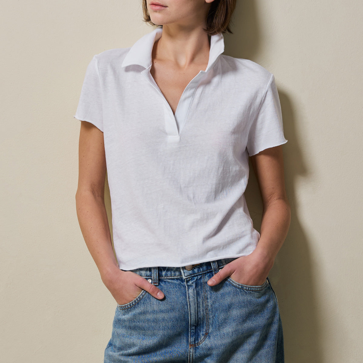 SHINE ON YOU Cotton Jersey Collared T-Shirt _ Pure White