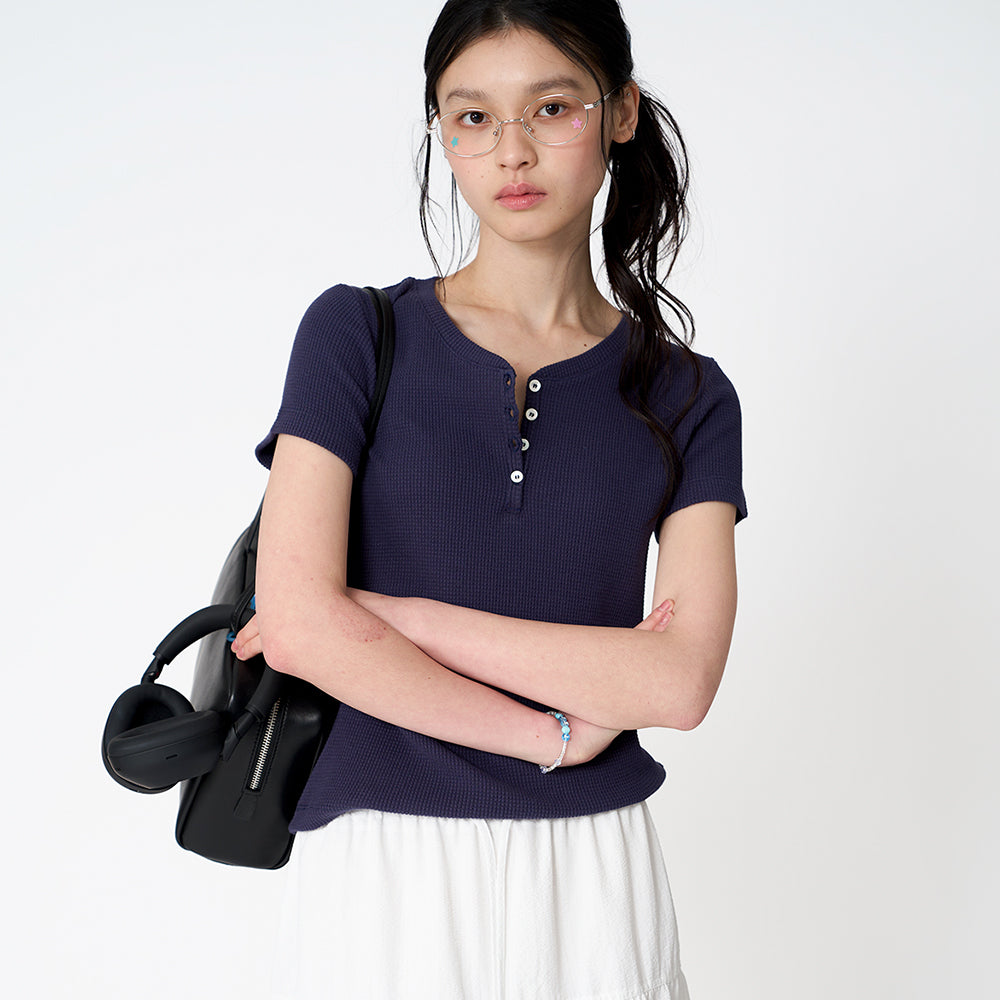 Tekto Kate waffle henley t-shirt_Navy