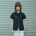 PEEVES PEEVES Open Collar Gathered Top / Charcoal