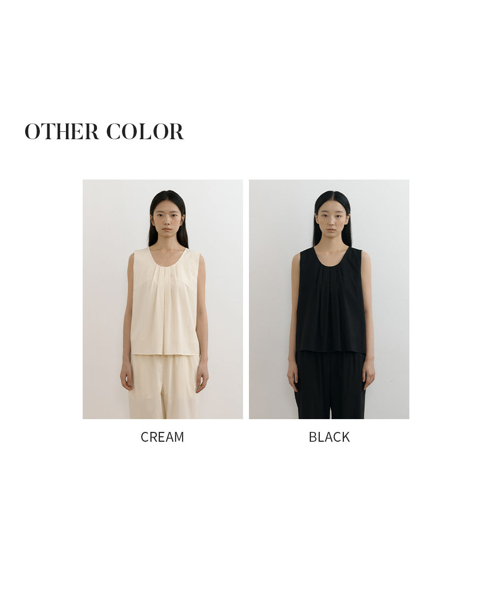 LINGSEOUL rayon tucked sleeveless top-black