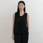 LINGSEOUL rayon tucked sleeveless top-black
