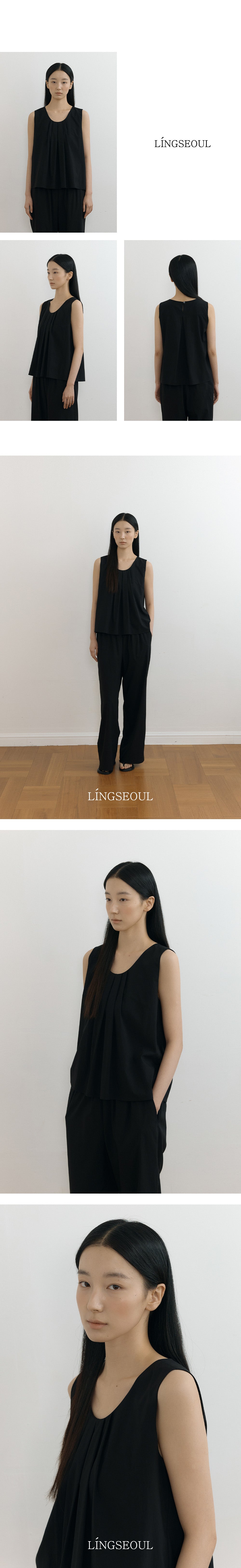 LINGSEOUL rayon tucked sleeveless top-black
