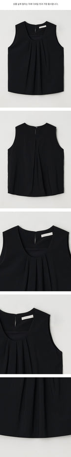 LINGSEOUL rayon tucked sleeveless top-black
