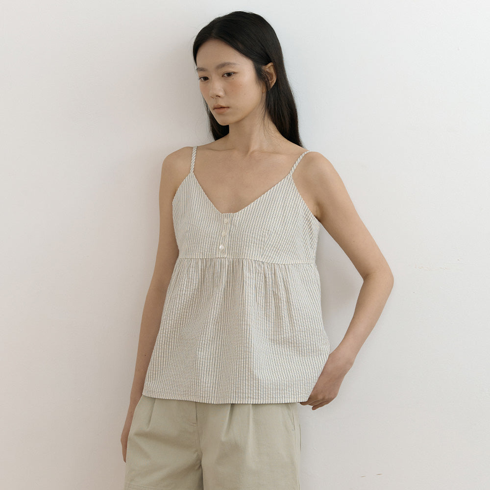 LINGSEOUL stripe button sleeveless-ivory
