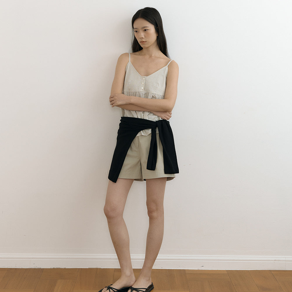 LINGSEOUL stripe button sleeveless-ivory