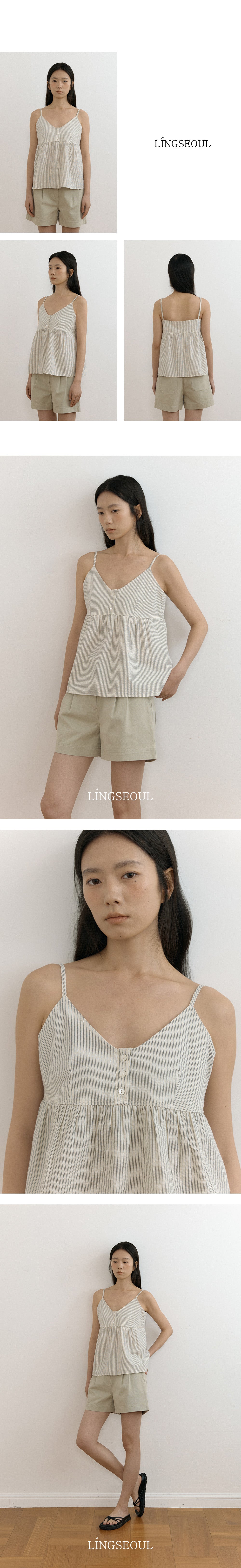 LINGSEOUL stripe button sleeveless-ivory
