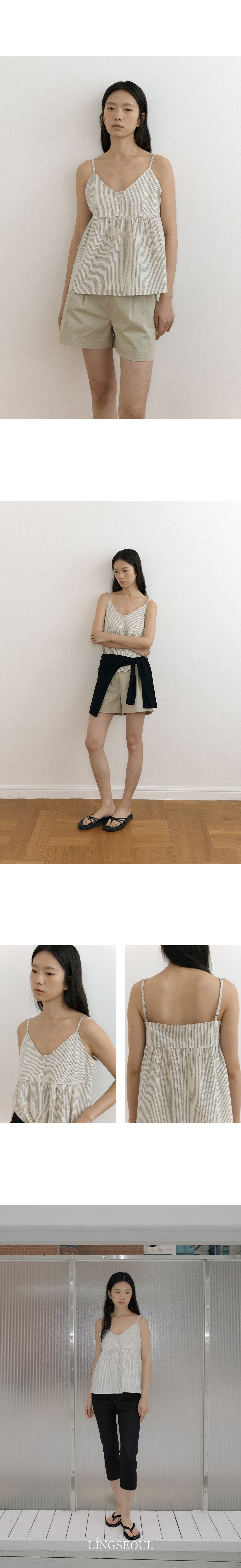 LINGSEOUL stripe button sleeveless-ivory