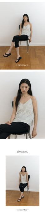 LINGSEOUL stripe button sleeveless-ivory