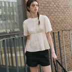 DRAWFIT WOMEN Edel puff sleeve short sleeve blouse [CREAM BEIGE]